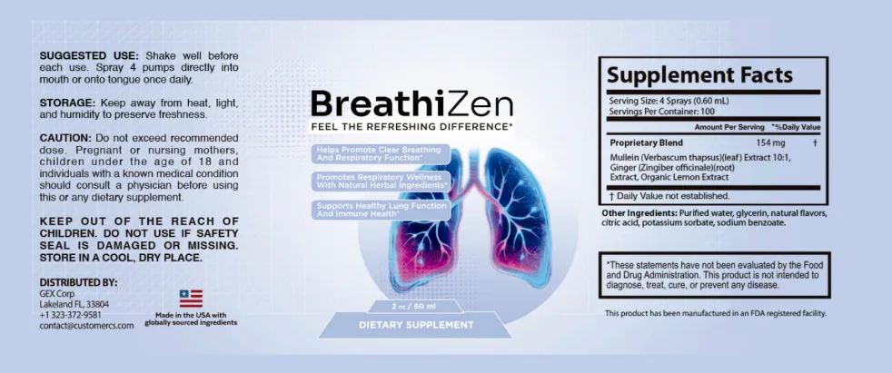 BreathiZen ingredients label